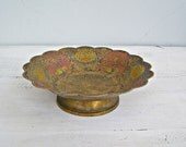 Vintage Ornate Brass Bowl, Engraved Handpainted brass bowl, Peacock, Oriental, Fruit Bowl, Collectible, Cottage chic, Display Bowl,