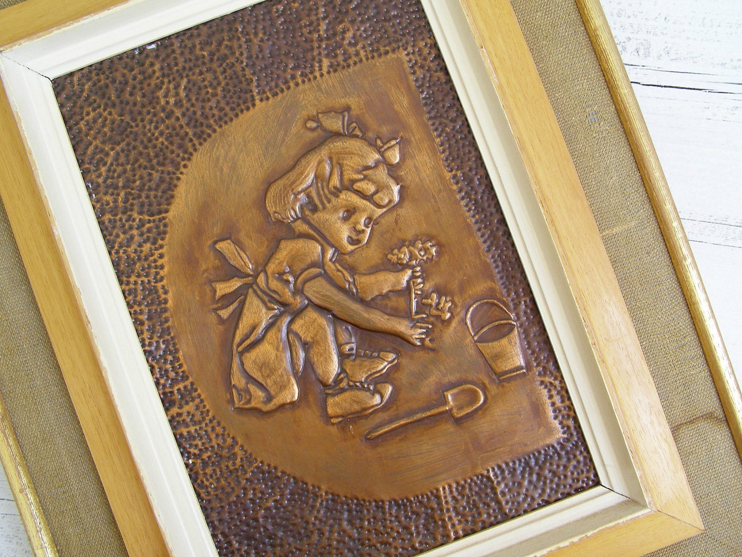 Nursery Copper Wall Art, Girl playing , Cottage chic, Hammered MetalWork, gift for woman, for girl, New Born Gift,