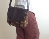 Leather & Canvas Messenger Bag  dark brown leather paisley floral shoulder bag  handbag classic