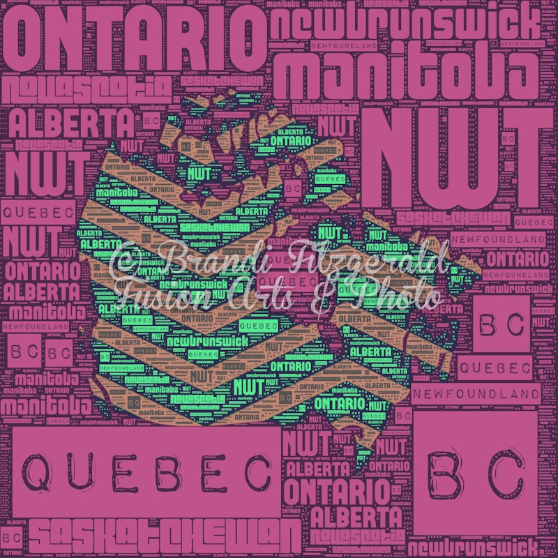 Canada Typography: 10x10 Lustre Fine Art Colorful Print