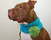 Dog Cowl Crochet Teal Blue with Lime Green Flower 