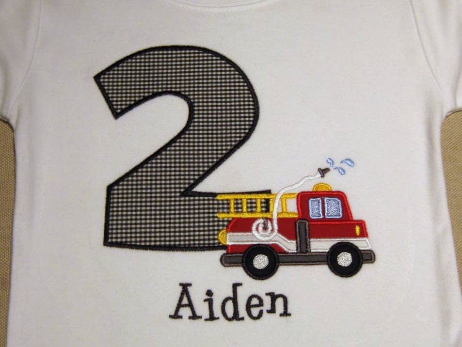 Appliqued Fire Truck Birthday Shirt or Onesie