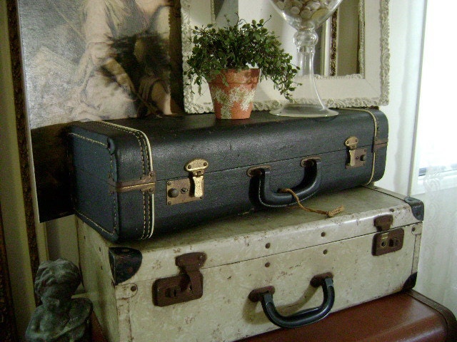 Little Black Suitcase - Vintage Musical Instrument Case - Leather - Home Decor - Storage
