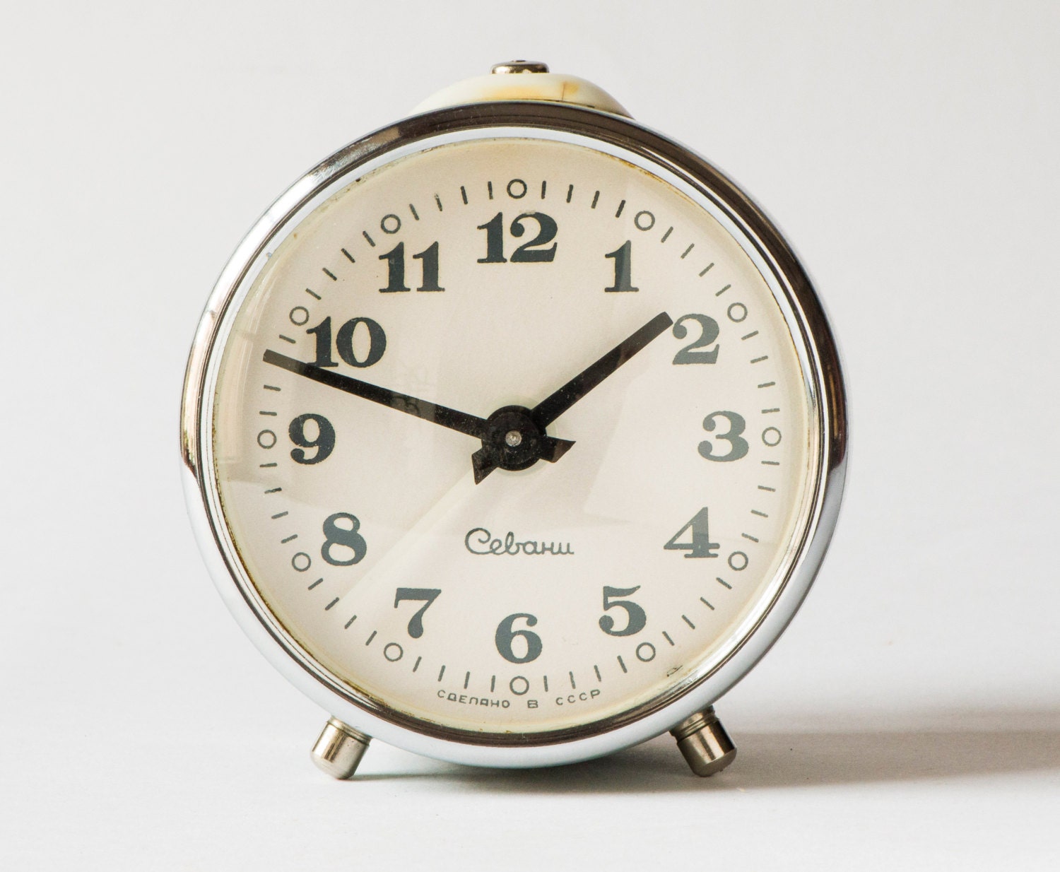 Vintage alarm clock green Soviet table clock mechanical