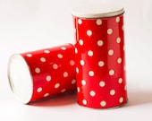 Polka dot tin canisters set 2 red white tin box Soviet kitchen box