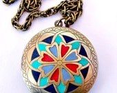 Locket pendant enamel necklace for mom jewelry handmade mosaic