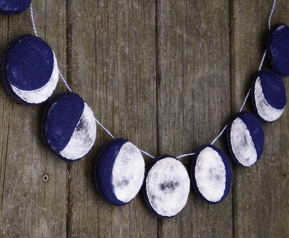 Handmade Felt Garland. The Phases of the Moon. Needlefelted Home Decor by AlyParrott on Etsy. Made to Order.