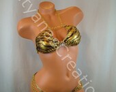 Tiger Stripe Scrunch heart Competition bikini Suit C- cup, S- Bottom. Will be fully covered with stone custom listing for Courtney.