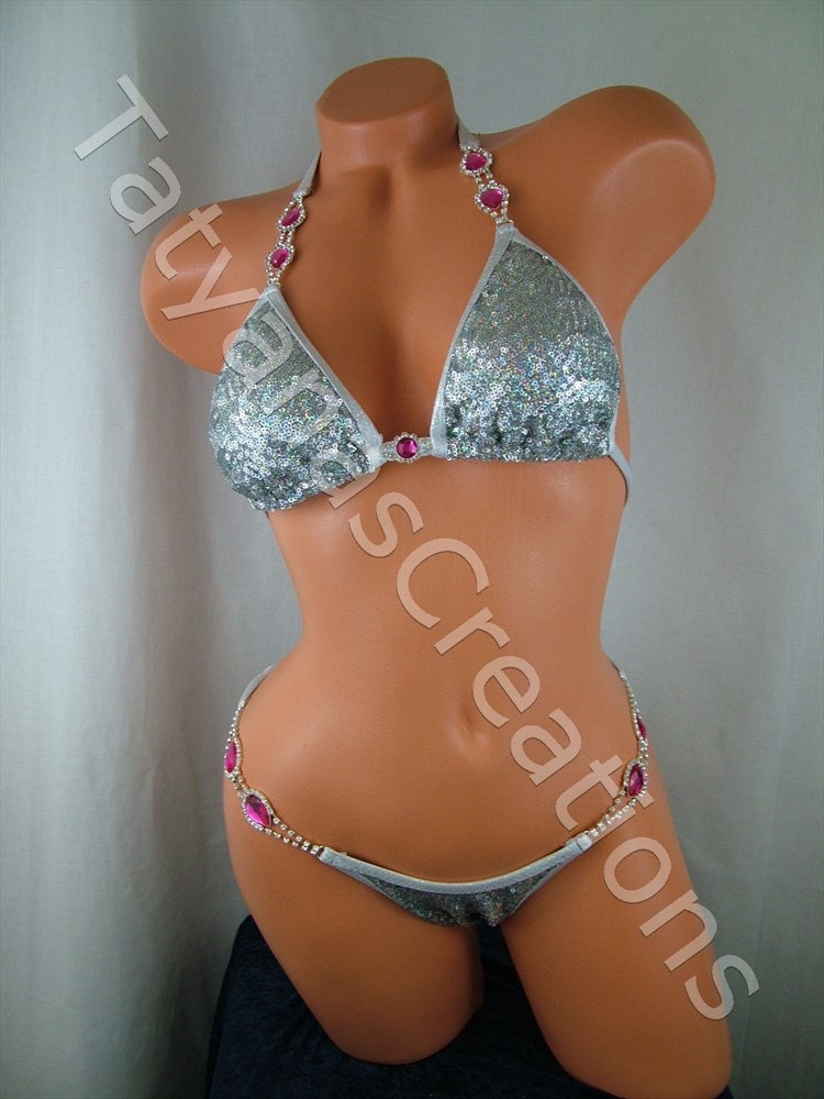 Holographic Sequin Competition Bikini Suit B- cup Sm - bottom