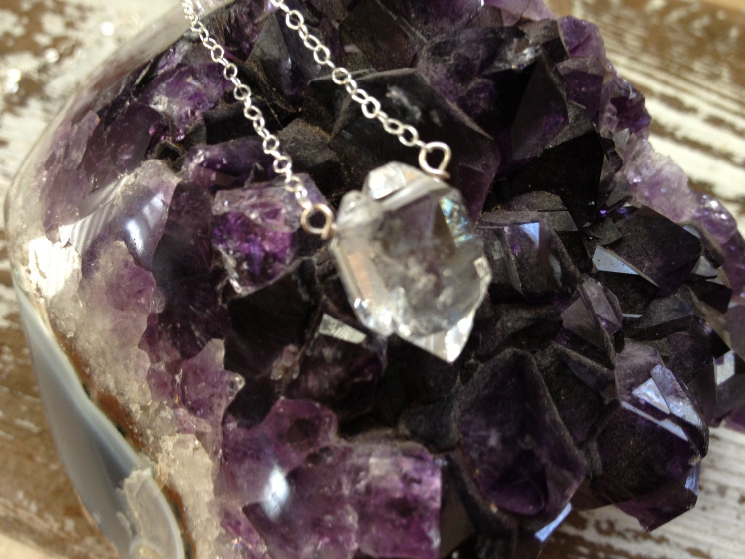 CLARA / Raw Herkimer DIAMOND A Quality LARGE Crystal Necklace Sterling Silver Chain, Natural Glam, Master Healer, April Birthstone