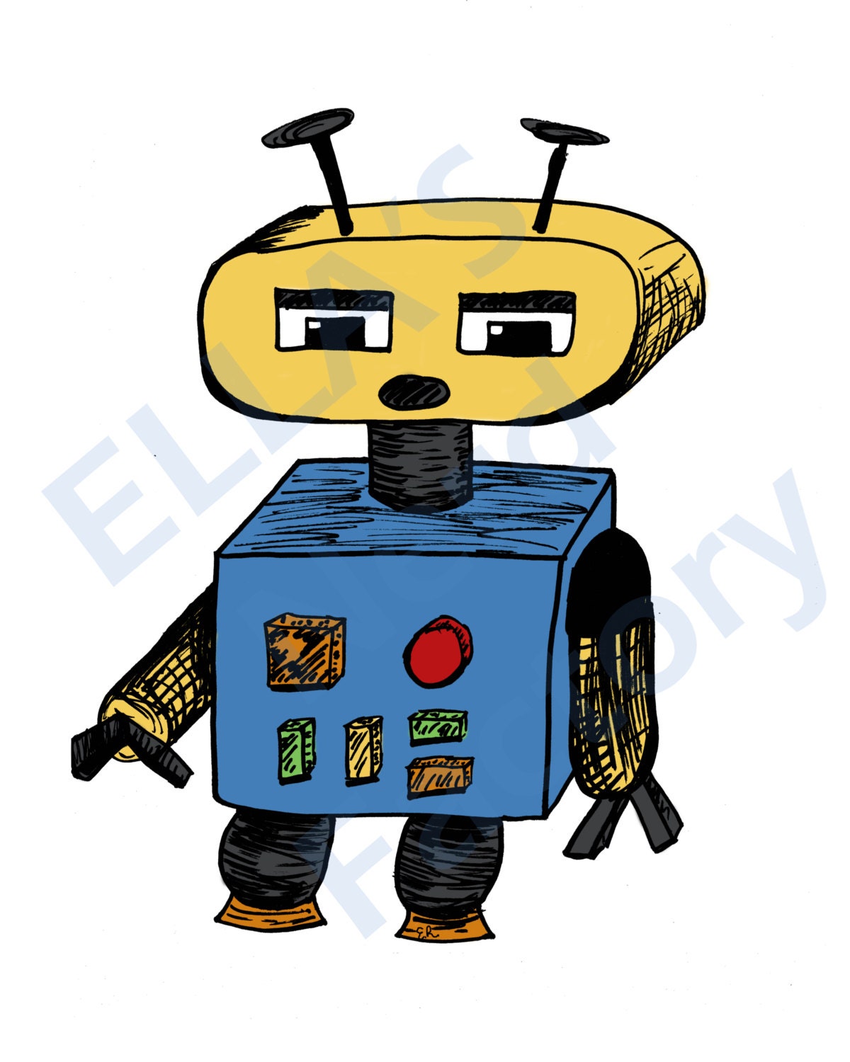 Colorful Cube Robot Art Print  8x10 inch
