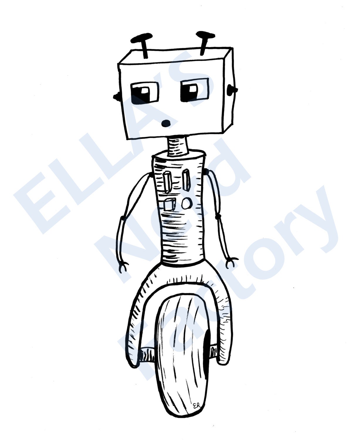 Robot Art Print Black and White 8x10 inch