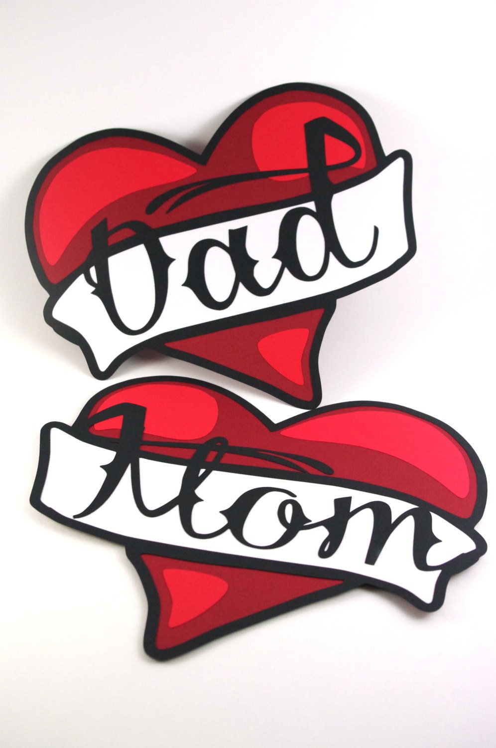 Baby Shower Chair Signs - Cut paper -Red Black White - Tattoo Rock n Roll Mom and Dad