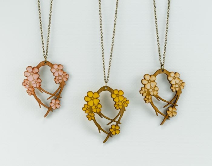 Cherry Blossom Necklace - Handmade - Laser Cut