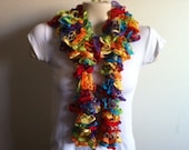 Multi Rainbow Ruffled Scarf in Colorful,  Fashion Accessory, Ready to Ship, Usa Seller