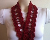 Crochet Womens-Teen Scarf, Neck Warmer in Dark Red, Scarf, Cowl, Usa Seller
