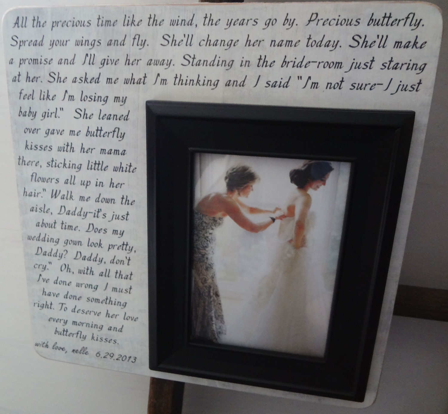 Personalized Frame Butterfly Kisses Lyrics13 x13  Father of the Bride Gift Groom Wedding Gift  Birthday Quote Lyrics Poem Letter
