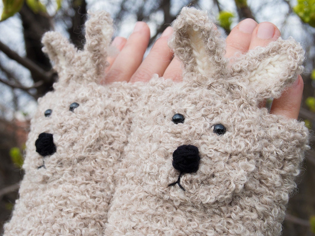 RABBIT FINGERLESS GLOVES (Beige) - Free Shipping Worldwide