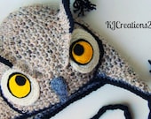 Owl Hat, Crochet Hat, Unisex.Owl Hat, Photo Prop, Photography Prop MADE TO ORDER-Newborn to adult sizes