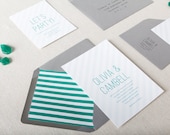 Thomas Wedding Invitation in Emerald and Grey - SAMPLE - Clean, Modern, Simple Wedding Invitations - Stripe Wedding Invitations