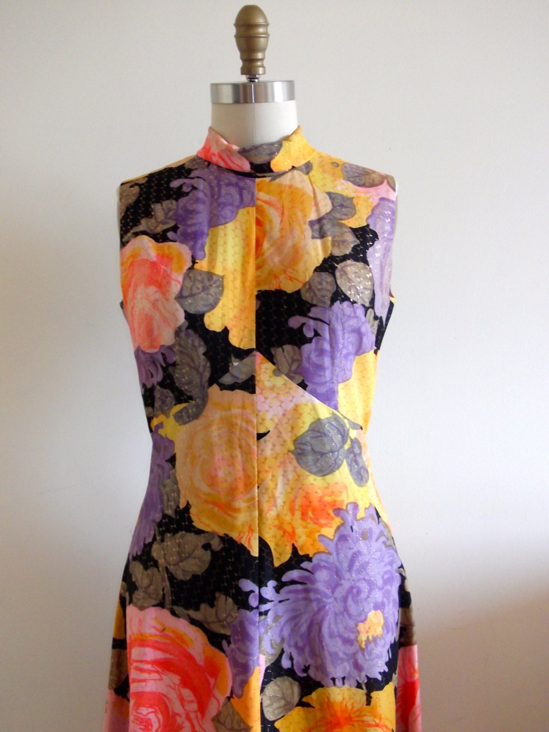 Golden Rose Maxi Dress /// 70's Vintage