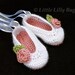 Crocheted Ballet Baby Booties in White and Dusty Rose Pink, sizes NB, 0-3 months, 3-6 months, 6-9 months, 9-12 months