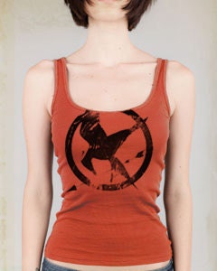 SALE - The Games off set  SMALL orange tank top mockingjay rebellion symbol