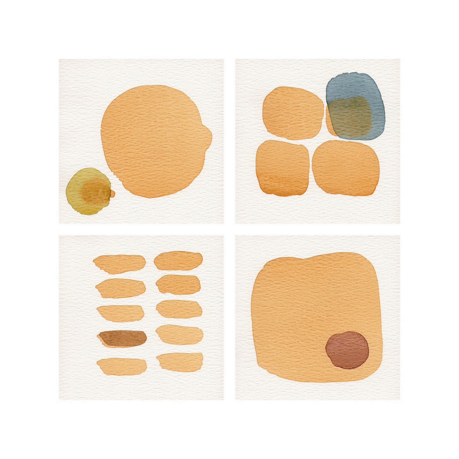 CELLS, 4 original watercolour paintings and ink drawings on paper, 6x6 inches, 15x15 cm, natural colors