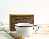 Vintage Enamel Cup Open Handle Mug Coffee Cup Small Plant Holder Drinking Cup Kitchen Decor Rustic White Black Enamel