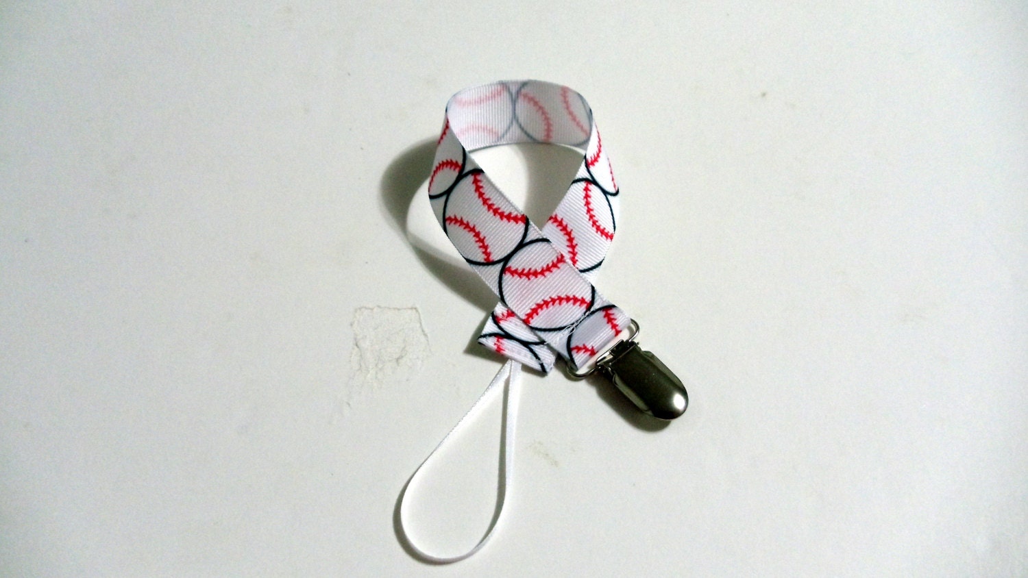 Pacifier Clip Pacifier  Holder Baseball  Ribbon