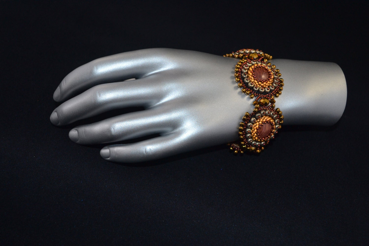 Autumn Oak Bead Embroidered Bracelet