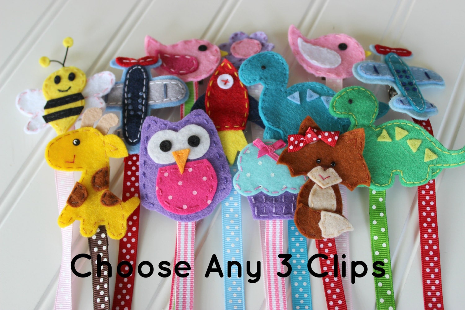 Choose Any 3 Felt Pacifier Clips - Owl, Elephant, Airplane, Dinosaur, Fox Binky Clip - Wee and Me