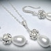 Bridal jewelry - Pearl necklace and Earrings set - Sterling Silver - Crystal rhinestones -  fireballs  -  Bridesmaids - Formal Jewelry