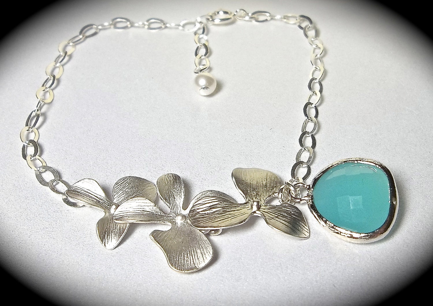 Orchid Bracelet - Sterling silver - choice of stone - Bridal Jewelry - Bridesmaids - Beach lover - gift-