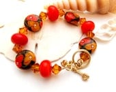 Lampwork Bead Handmade Glass Bracelet Red Gold Black