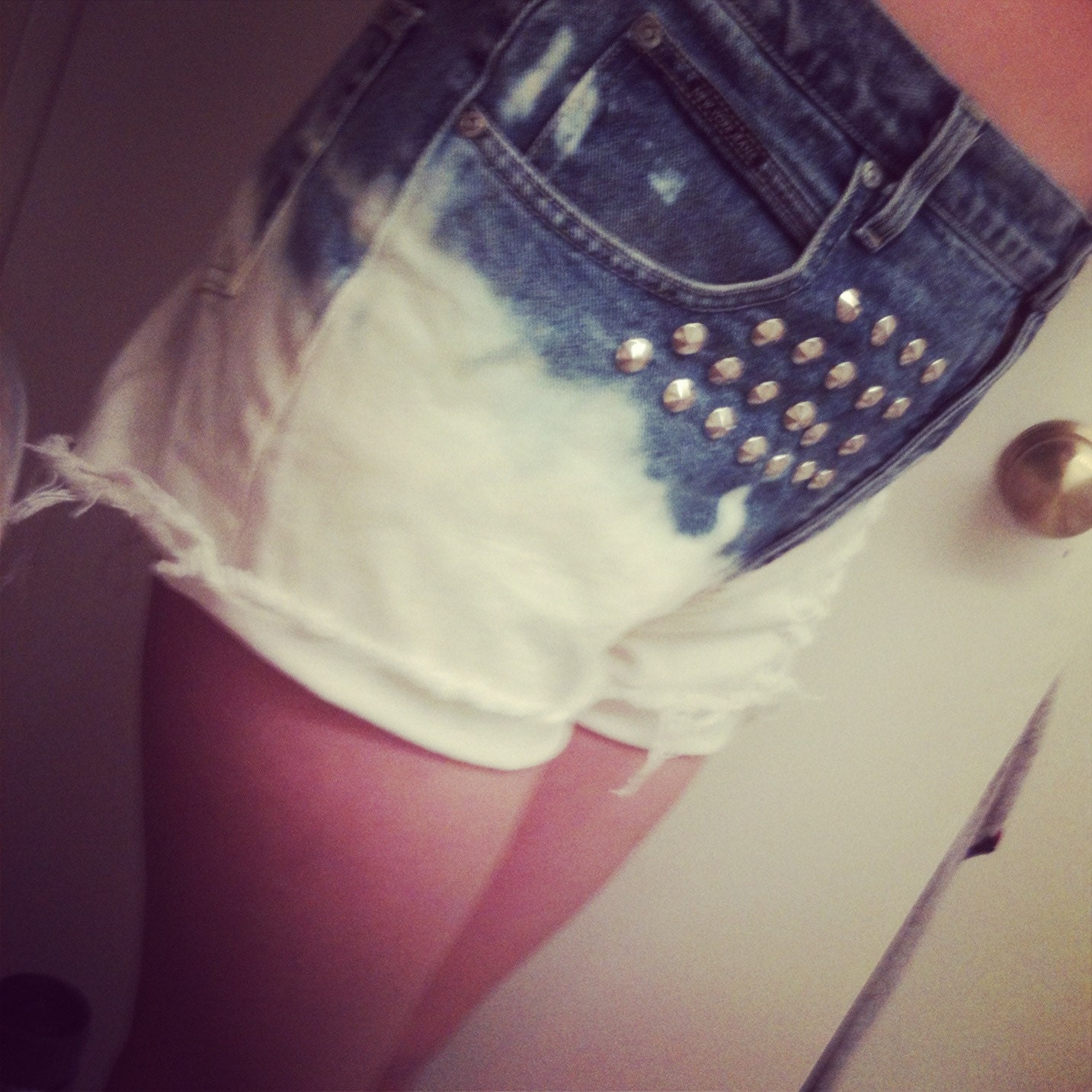 Cone Studded Ombre Dip Dye Vintage Fray High Waist Shorts