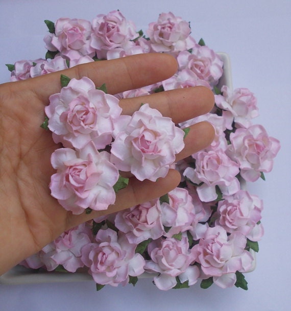 25 Pcs. (Size 1.5") Handmade Mulberry Paper Craft flower, Decoration, Wedding,  Roses, Soft Pink  2 Tone Color.