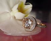 Herkimer Diamond Ring Rose Gold and Diamonds RARE Strawberry Shades
