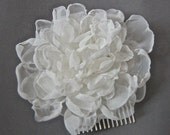 Bridal Hair Comb, Ivory White Chiffon Peony, Wedding hair comb, Bridal Hair Accessory Flower Hair Accessory