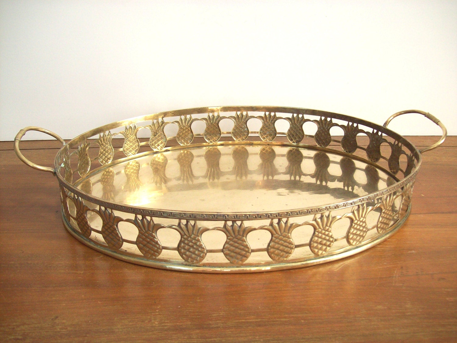 Large Brass Tray, Pineapple and Greek Key Motif