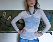 Stretch mesh long sleeved  sheer top/ t shirt