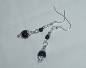 Handmade Black Goth Bead Silver Earrings Sacred Jewelry Dangles 22K Gold Free Gift Wrap D1