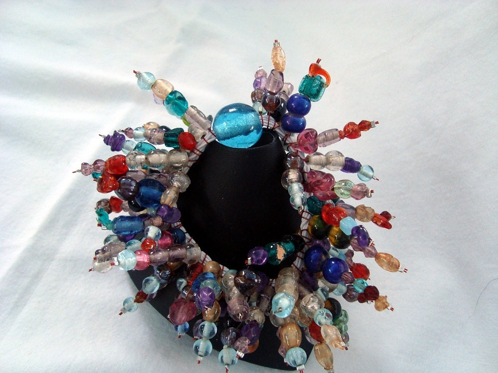 Rainbow Icicle bracelet Blue broken bead bracelet . B064