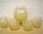 Miid Century Modern Blendo Yellow Frosted Snifter with 6 Roly Poly Glasses, Brandy Bar Set