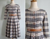 Vintage 80's Does 50's Tartan Plaid Button Dress XS or S