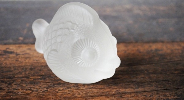 Goebel Frosted Crystal Fish Signed Glass Paperweight, Heavy Vintage German Collectible Decor