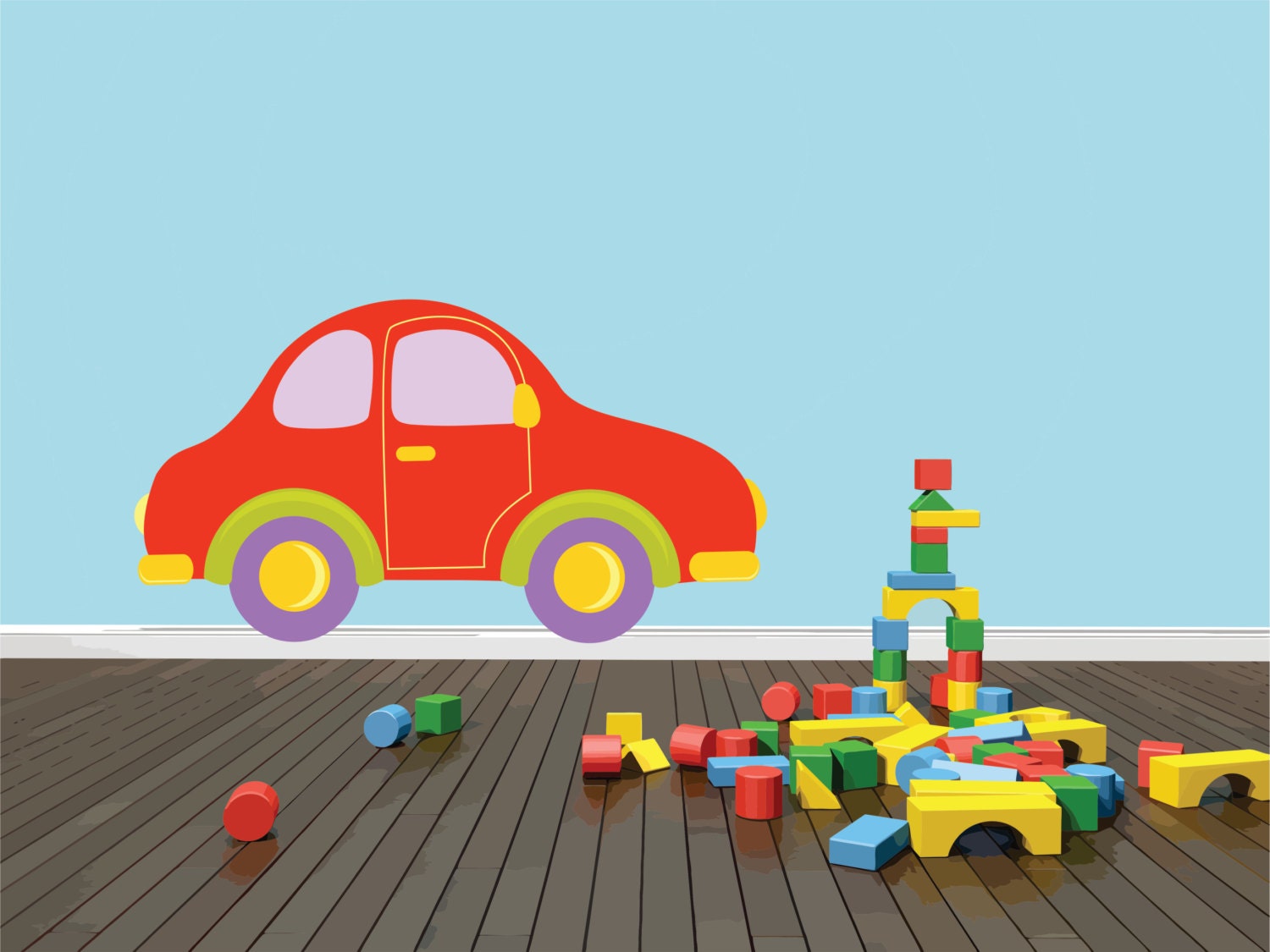 Colorful Car Toy Set Kids Boy Girl Bedroom Children Vinyl Wall Decal Home Decor Graphic Design Picture Art Peel & Stick Sticker 15x10 larg48
