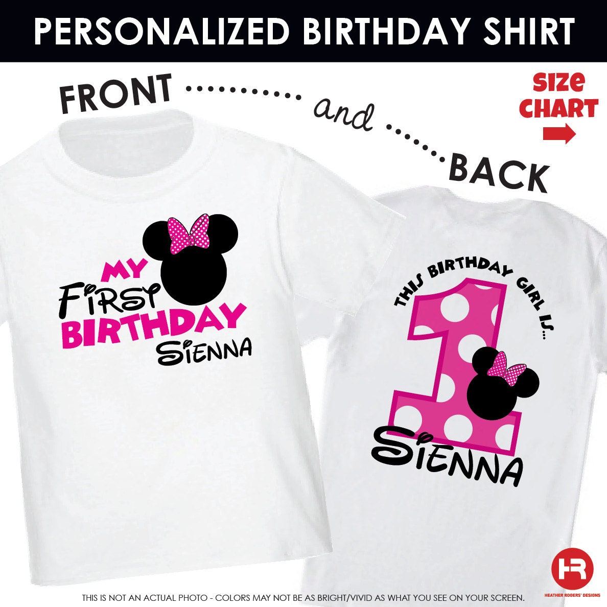 Minnie Mouse Birthday Shirt or Onesie - Front & Back Personalized 1st Birthday Shirt or Onesie