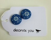White and Blue Flower Fabric Earrings