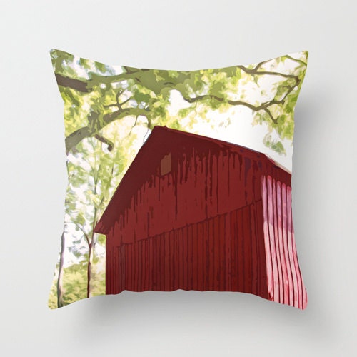 Throw Pillow Cover - Red Barn in the Summertime  -  FREE US SHIPPING